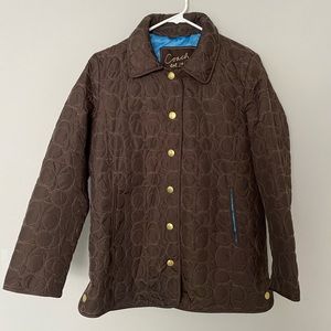 Women’s Coach Quilted Monogram Barn Jacket Brown Sz Small Fall Lightweight